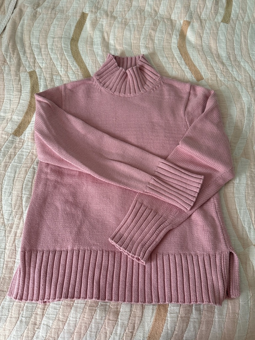 J Crew Women's Pink Turtleneck Rib-Hem Sweater